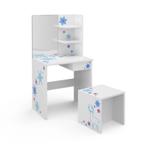 Weißer Vicco Schminktisch Schneeflocke mit Spiegel, Ablagen und Hocker. Ideal für Kinder.