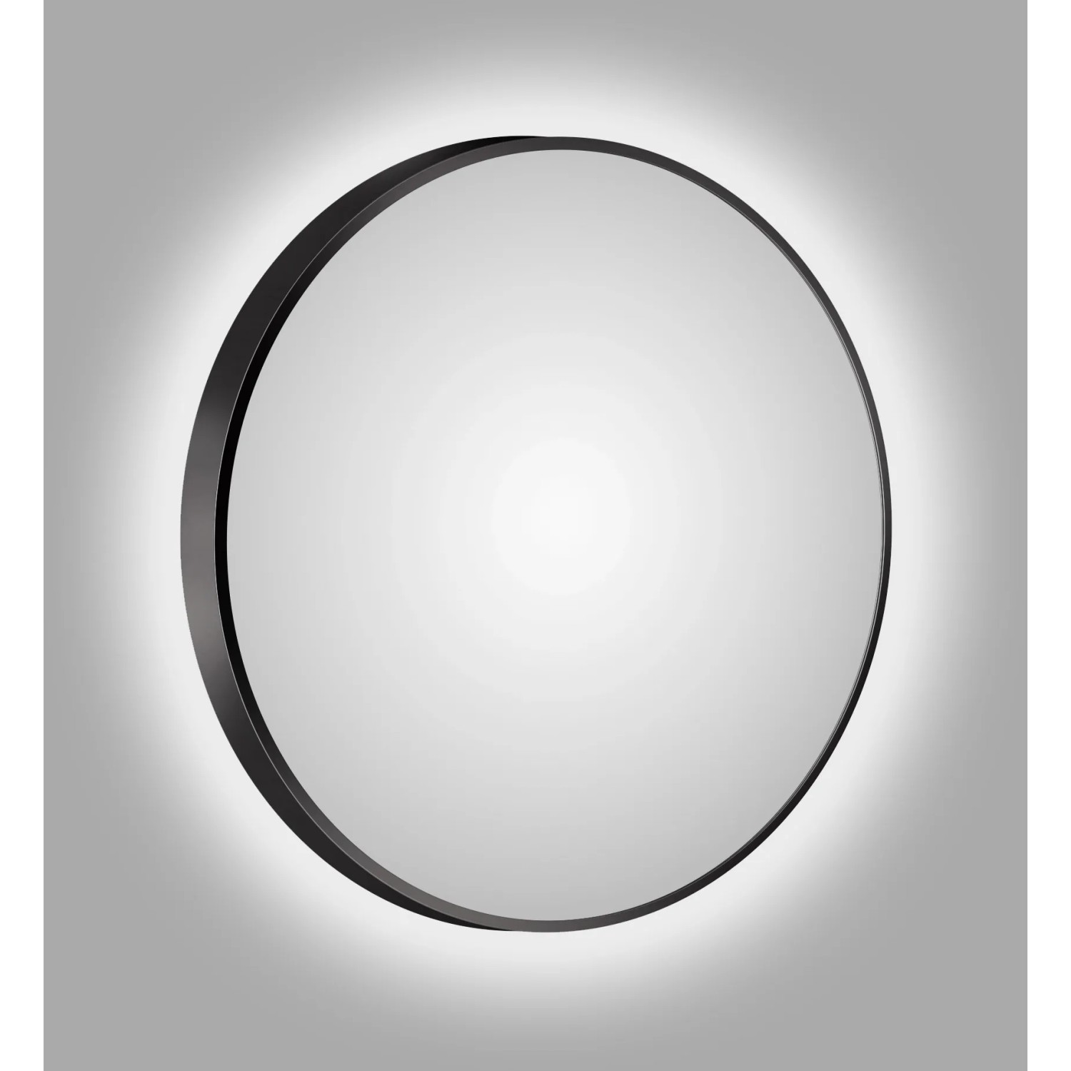 Runder LED-Lichtspiegel Silver Barbier, Ø 80 cm, mit schwarzem Rahmen.