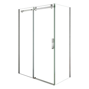 AICA Eckdusche mit Schiebetür, 140x90x195cm, 8mm ESG-Glas, chromglänzender Rahmen. Duschkabine ohne Duschtasse.