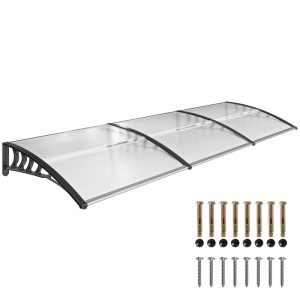 Transparentes Outsunny Vordach 90x295 cm aus Polycarbonat mit UV-Schutz und schwarzem Rahmen, inkl. Montagematerial.