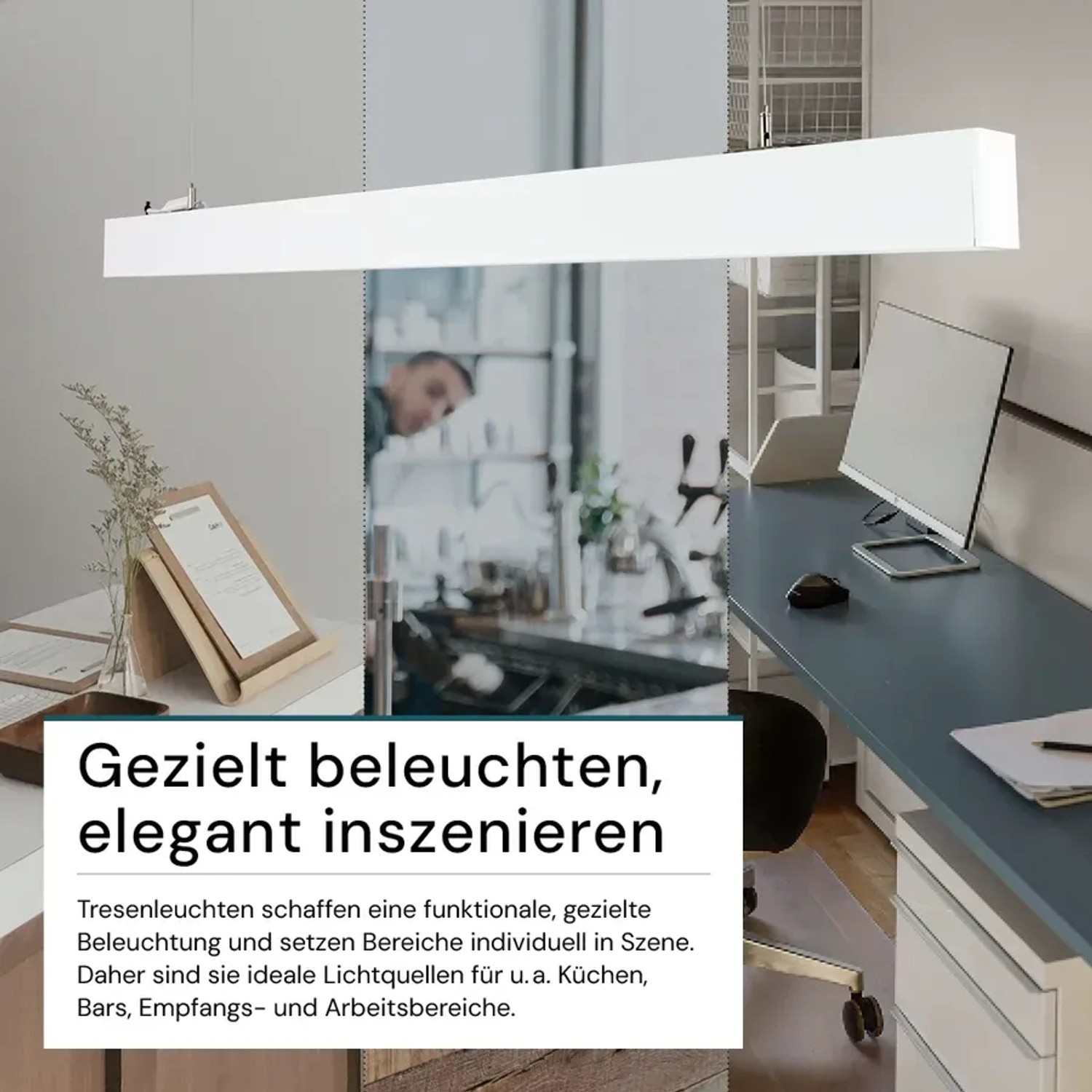 Weiße LUXULA LED Büroleuchte/Tresenleuchte, 30W, mit einstellbarer Lichtfarbe und Up-Down-Funktion.