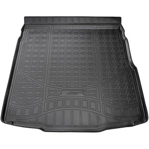 Schwarze Gummi Kofferraumwanne für VW Passat B8 Stufenheck, passgenaues Autozubehör.