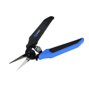 iFixit Spitzzange Mandible, blau-schwarz, mit spitz zulaufenden Backen für präzises Greifen.