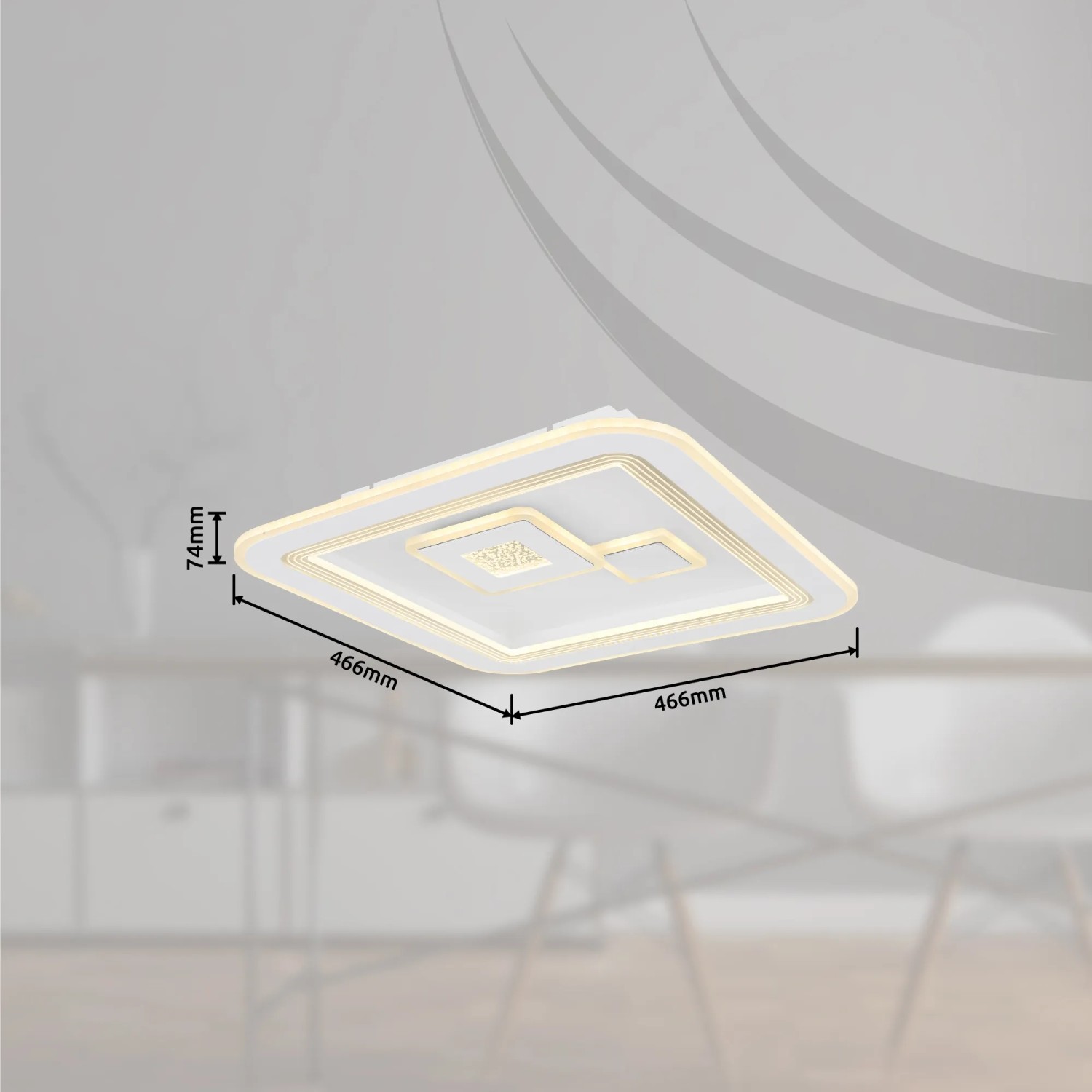 Weiße, dimmbare LED-Deckenleuchte Valeria von Globo, 466x466x74 mm, mit Fernbedienung.