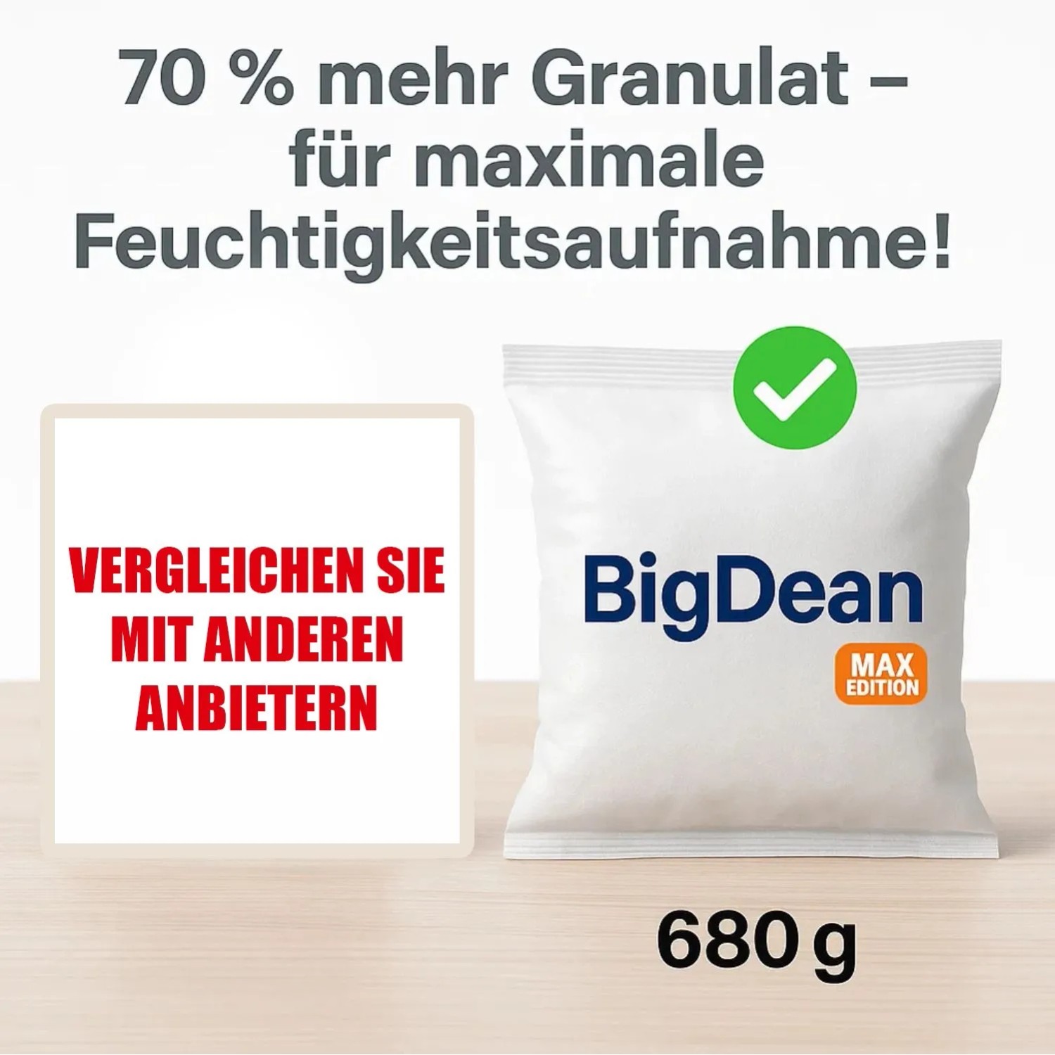 BigDean Luftentfeuchter Granulat Nachfüllpack, 680g, für maximale Feuchtigkeitsaufnahme.