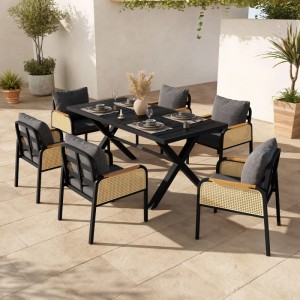 okwish Gartenmöbel Lounge für Mehrere Personen mit Geflochtene Armlehnen und Inklusive Sitzkissen Schwarz