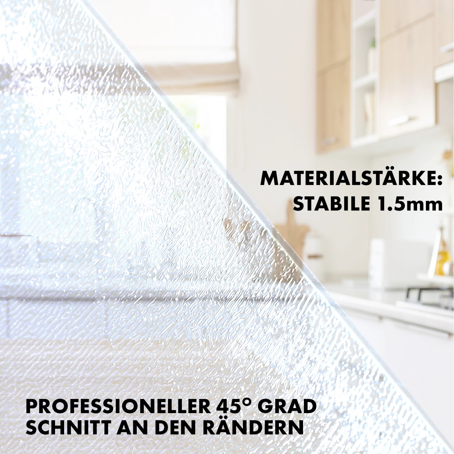 Transparente KARAT Tischfolie Empire mit abgeschrägter Kante, 1.5mm stark.