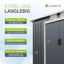 Juskys Metall Gerätehaus M in Anthrazit mit Pultdach und Schiebetür. Gartenhaus aus Stahlblech.