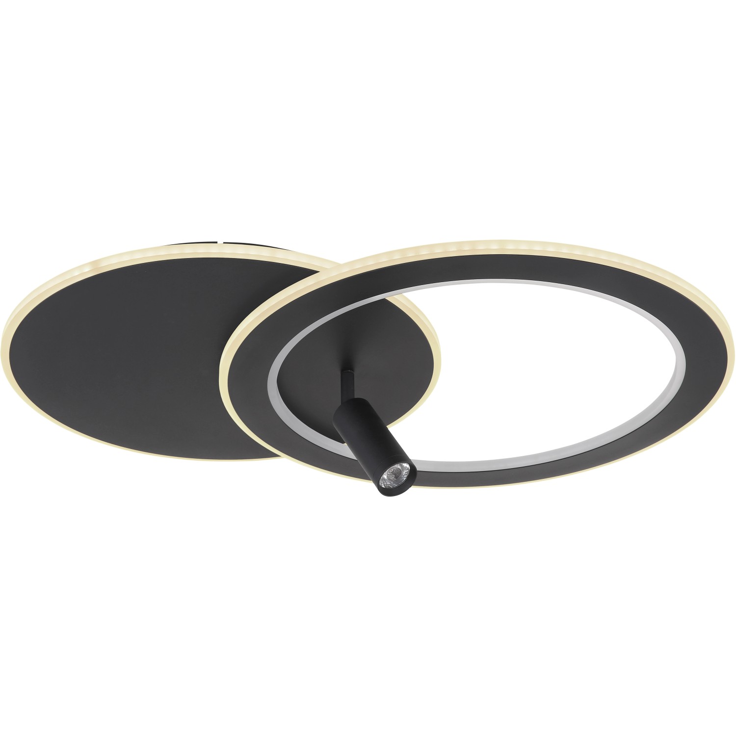 Moderne, dimmbare LED-Deckenleuchte Marian, 2-flammig, schwarz matt mit Farbwechsler und Fernbedienung.