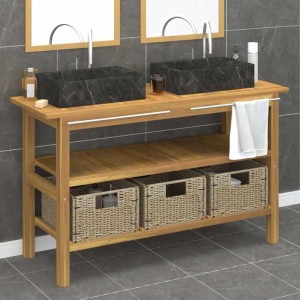 vidaXL Waschtisch mit Schwarzen Marmorbecken Massivholz Teak 3096584