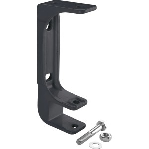 Grauer Halter aus Stahl für Gelenkarmmarkise, zur Wand- und Deckenmontage.