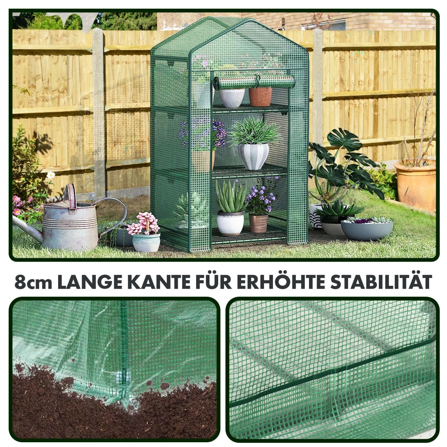KARAT Gewächshaus Bloom mit 3 Ebenen, witterungsbeständig und in Gitteroptik.