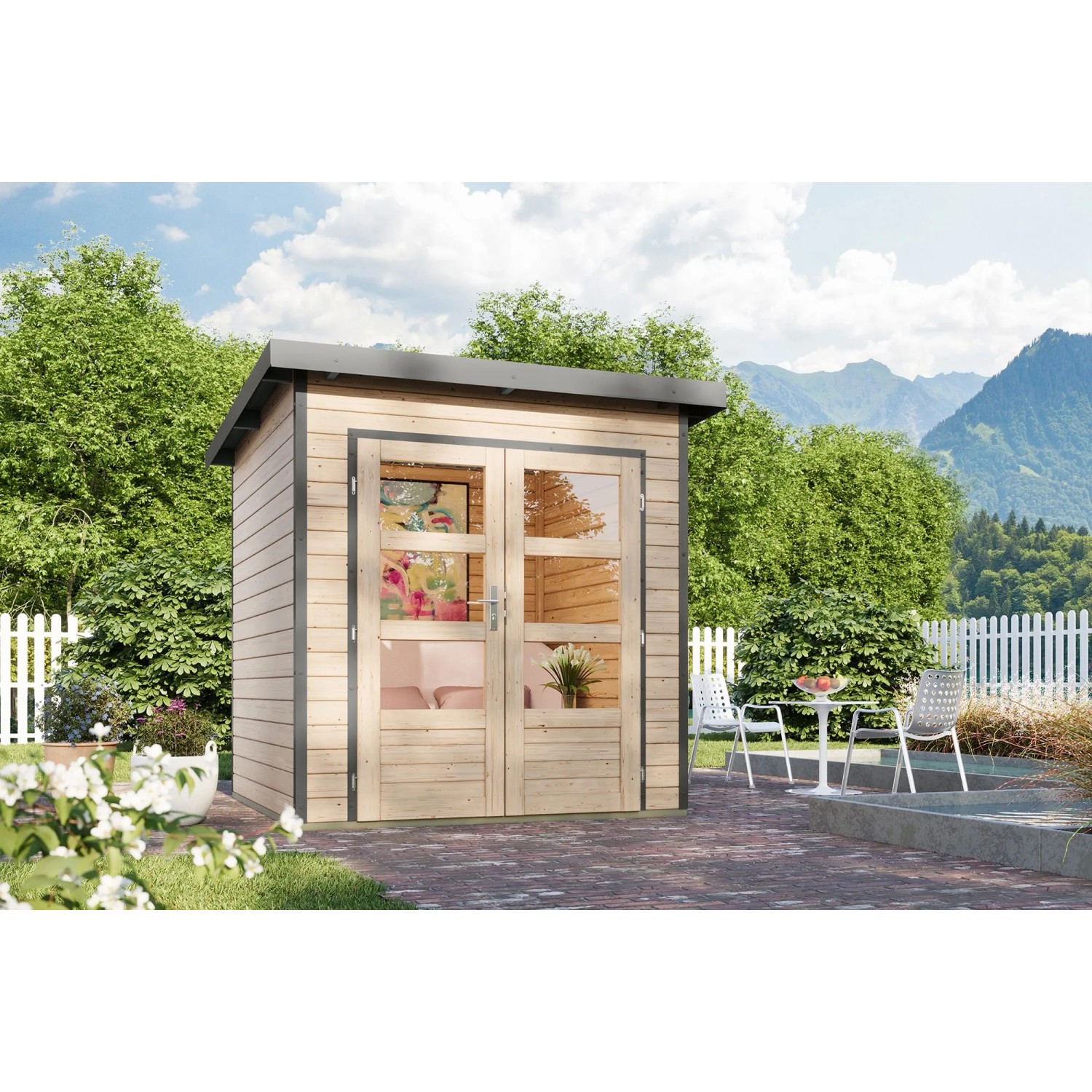 Karibu Gartenhaus Domingo 1 A Natur-Grau