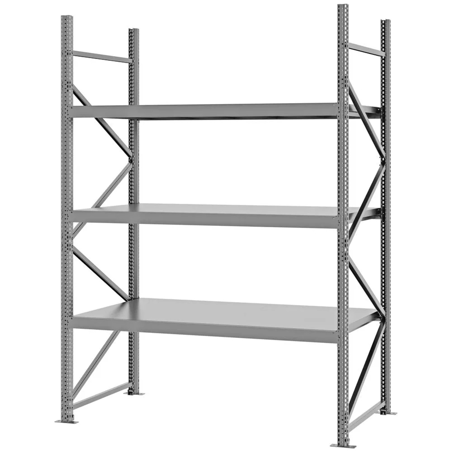PROREGAL Weitspannregal Schraub-Stecksystem MAGNUS PRO Made In Germany Grundregal 250x175x80cm 3 Ebenen Stahlböden Fachlast 700kg Verzinkt