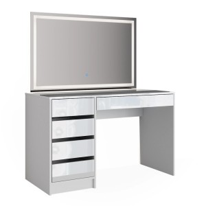 Weißer Vicco Schminktisch Sherry 120 cm mit LED-Beleuchtung und Spiegel.