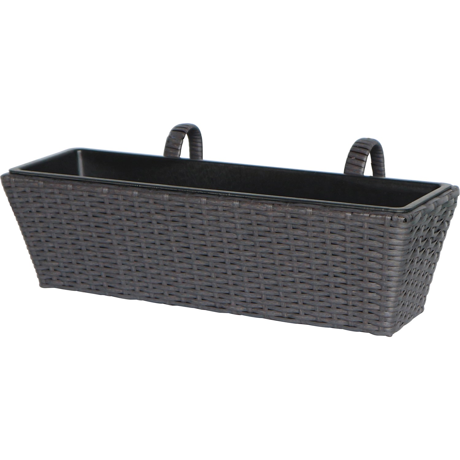 Balkonkasten Polyrattan Anthrazit-Schwarz 60 cm x 28 cm x 22 cm