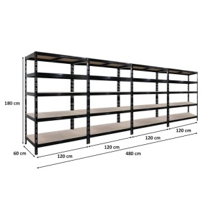 PROREGAL Mega Deal: 4 schwarze Schwerlastregale, 180x120x60cm, je 265kg Fachlast.