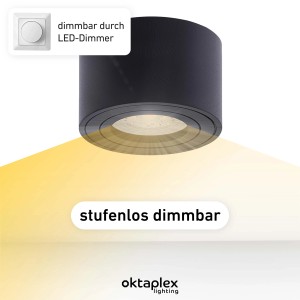 Oktaplex Deckenspot Lile S, 6er Set, dimmbar, warmweiß, Aluminium schwarz.