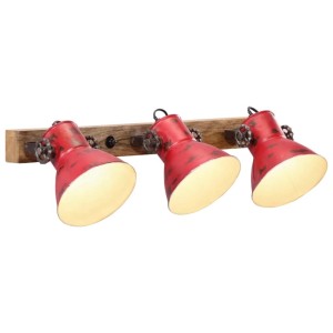 vidaXL Wandleuchte, rot, mit 3 Lampen aus Eisen und Mangoholz, 65x25 cm.
