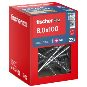 Verpackung Fischer PowerFast II Holzbauschrauben 8x100 mm, Tellerkopf, Teilgewinde, 22 Stück.