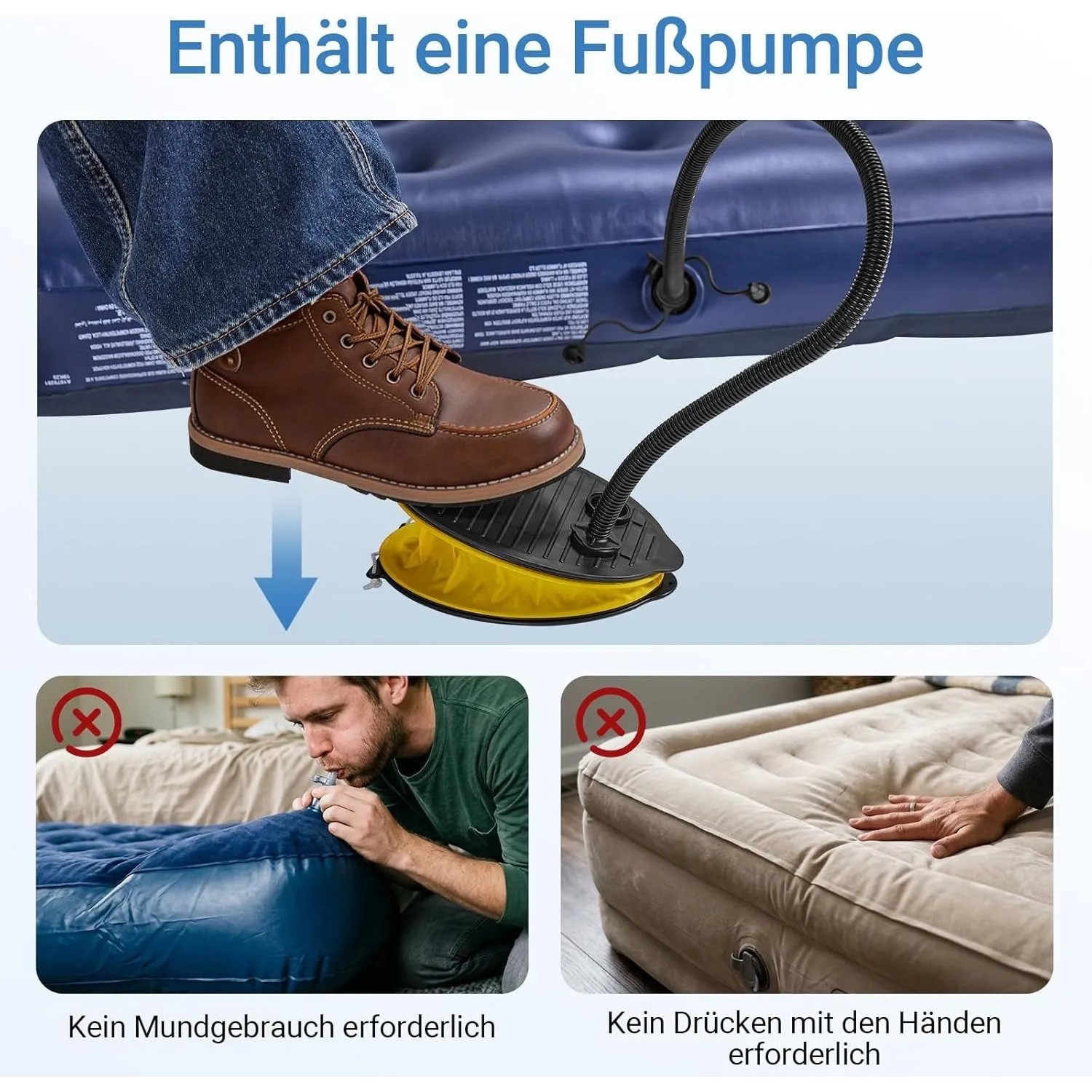 Graue SoBuy Luftmatratze mit Fußpumpe zum Aufpumpen, ideal für Camping & Outdoor.