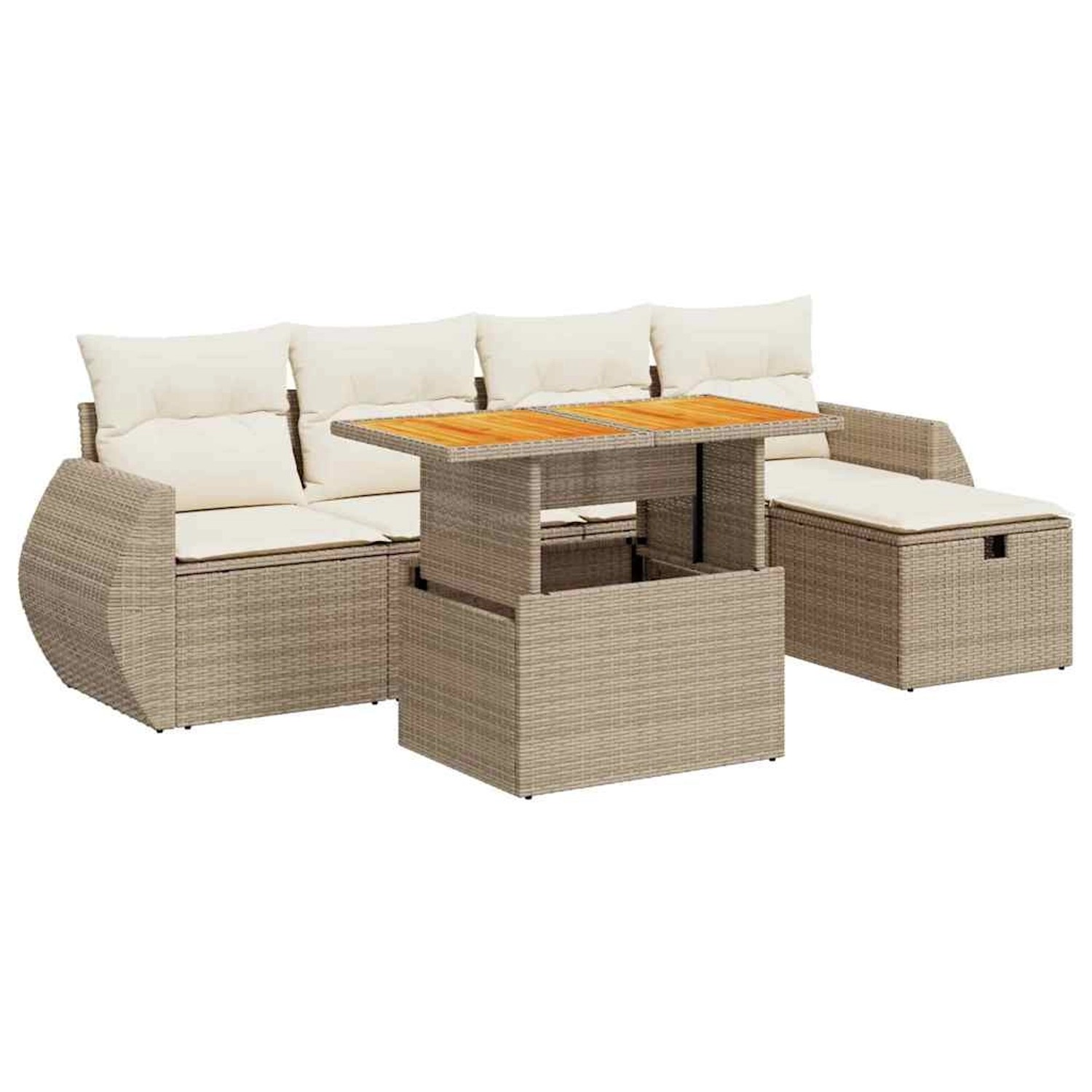 vidaXL 6-Tlg Garten-Sofagarnitur mit Kissen Beige Poly Rattan Akazie 332805 günstig online kaufen