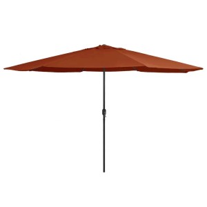 Großer Terrakotta-Sonnenschirm mit Metall-Mast, Kurbelmechanismus und Entlüftung. Ideal für Garten & Terrasse.