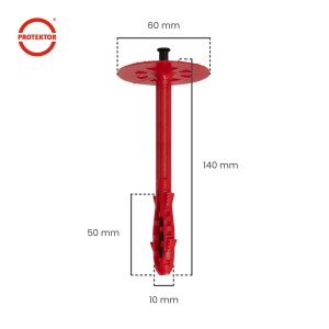 Protektor Dämmstoffdübel, rot, mit Kunststoffnagel, 10x140mm, für WDVS-Systeme.