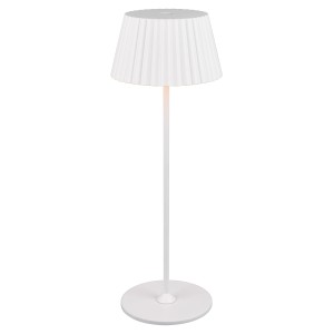 Weiße Reality LED-Tischleuchte Suarez, dimmbar, mit Ladestation. Ø 13,5 cm.