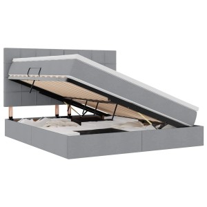 Hellgraues vidaXL Bett 180x200 cm mit LED-Leisten und Stoffbezug, geöffnet mit Stauraum.