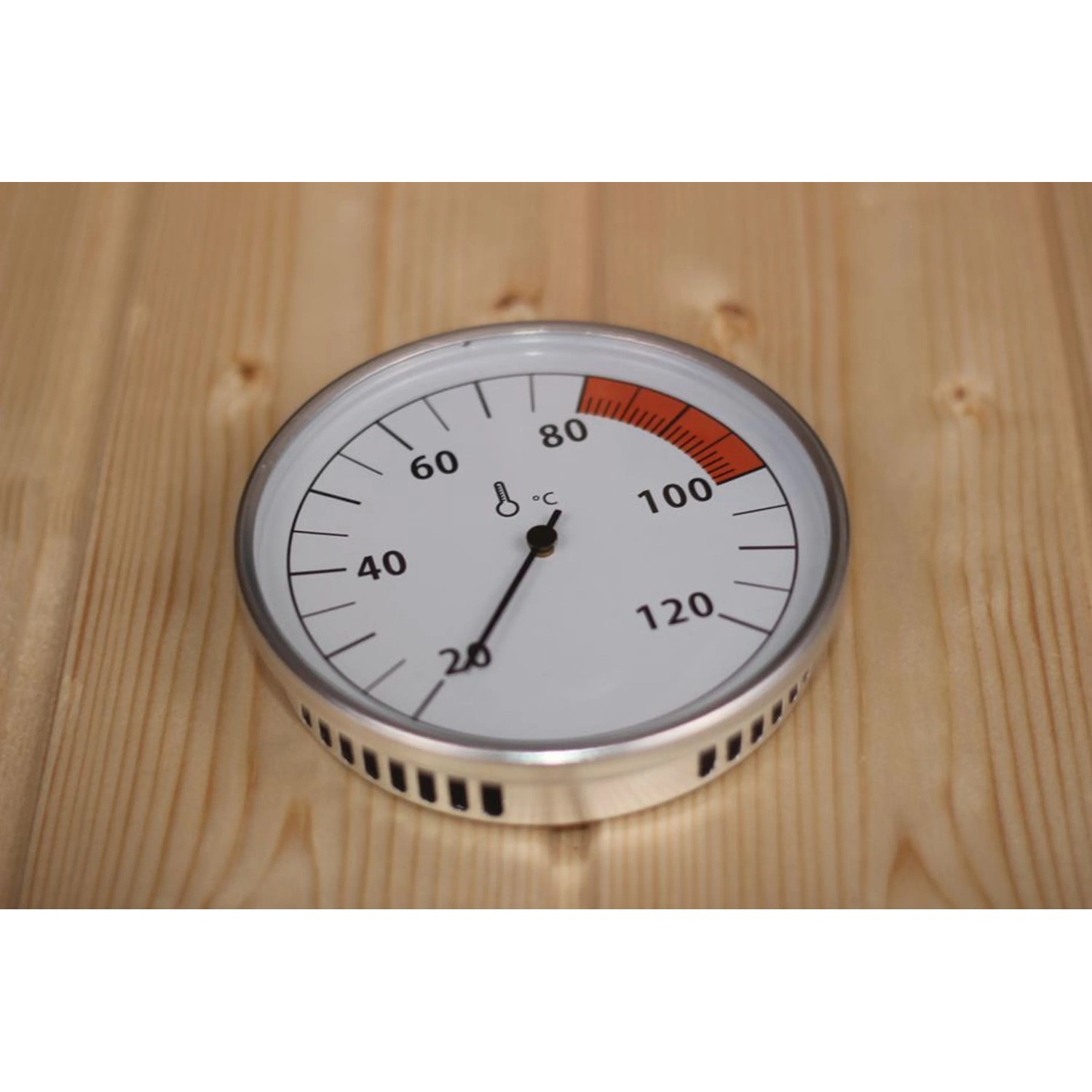 Karibu Thermometer Classic für Sauna, Messbereich bis 120°C, verchromter Rahmen.