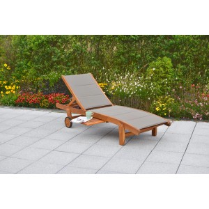 Merxx Gartenliege Acapulco aus Akazie mit Textilbezug und Rädern.
