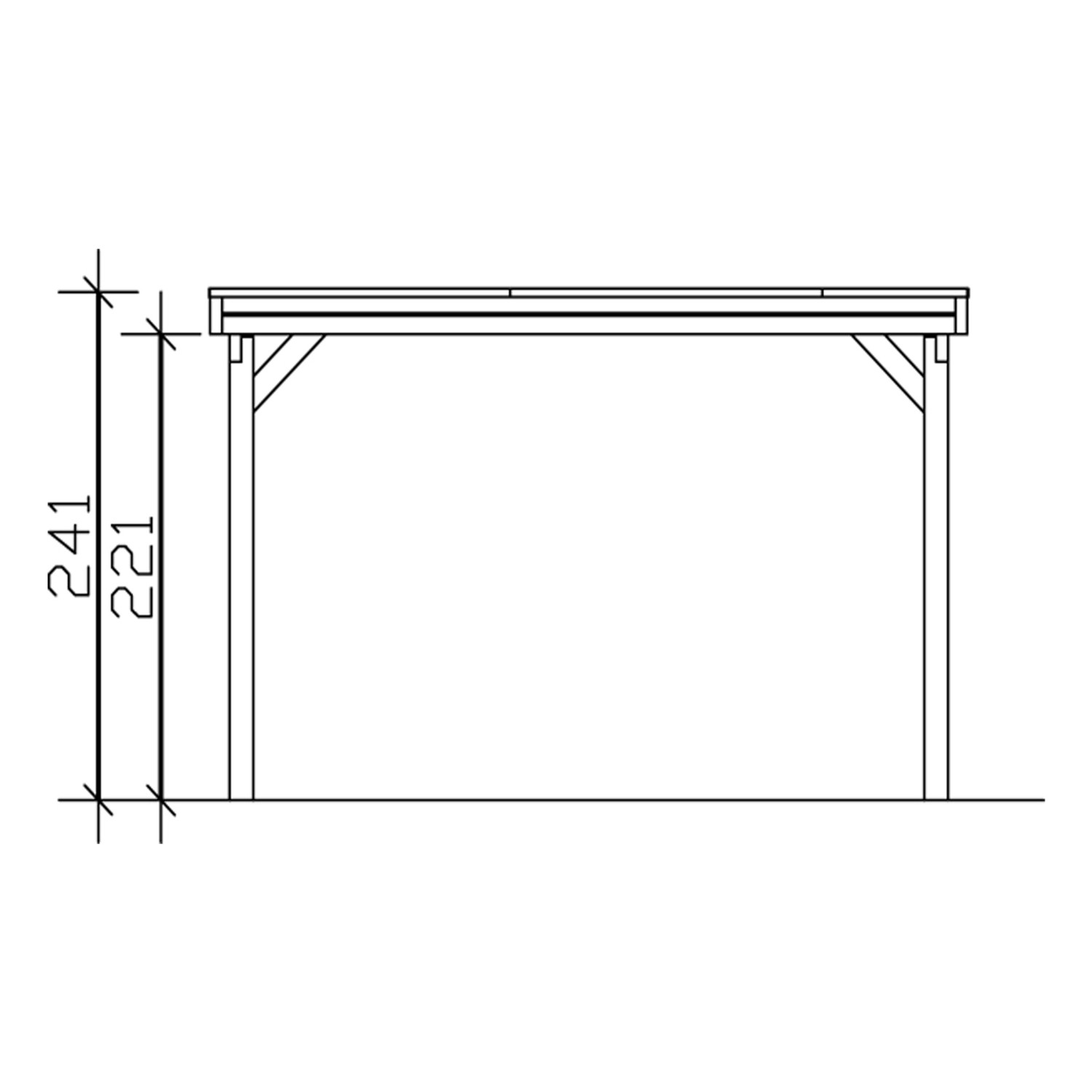 Technische Zeichnung: Skan Holz Flachdach-Einzelcarport Friesland, Maße und Details.