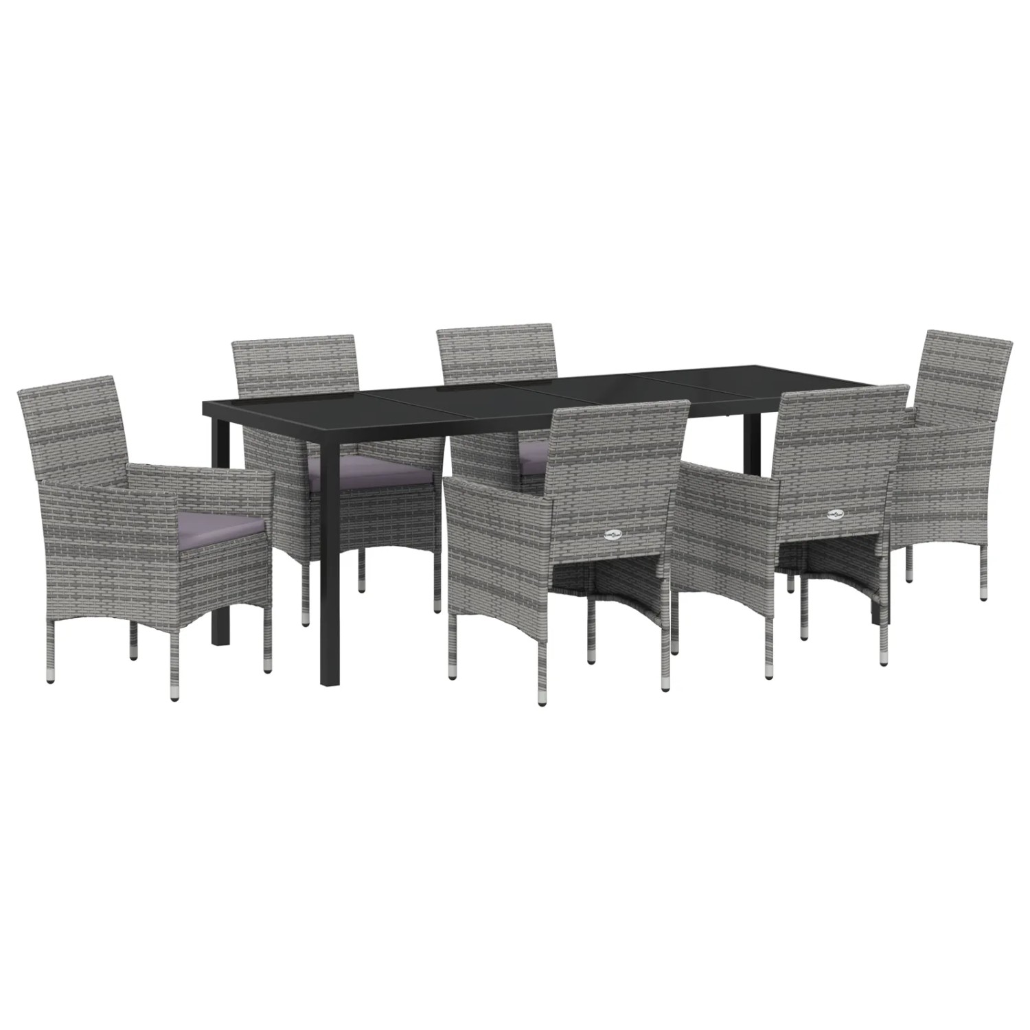 vidaXL 7-Teiliges Garten Esszimmer Set in Grau aus Poly Rattan 3379735
