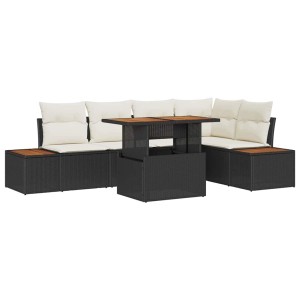 Schwarzes 6-tlg. vidaXL Garten-Sofa-Set aus Poly Rattan mit Tisch und Stauraum.