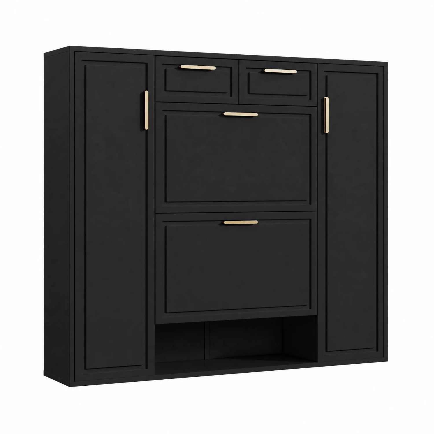 Merax Schuhschrank 120x24x107 cm Schwarz Goldgriffe