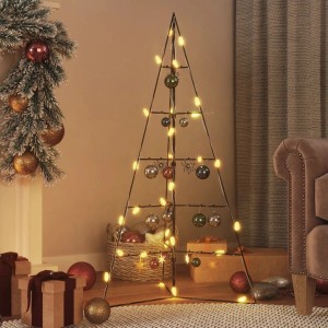 Schwarzer Metall-Weihnachtsbaum (100 cm) mit Deko-Elementen und Lichtern für festliche Weihnachten.