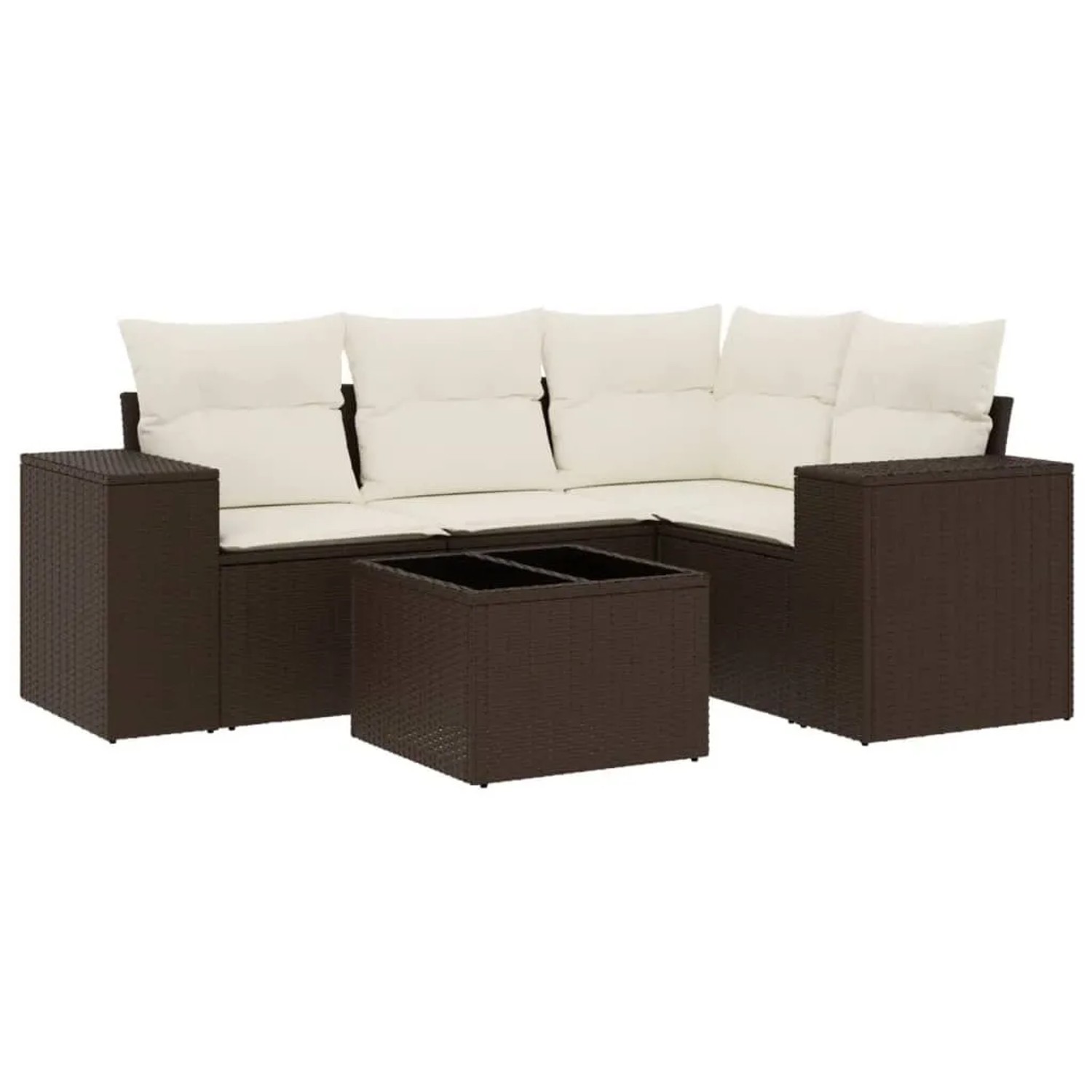 vidaXL 5-Tlg Garten-Sofagarnitur mit Kissen Braun Poly Rattan 3222522