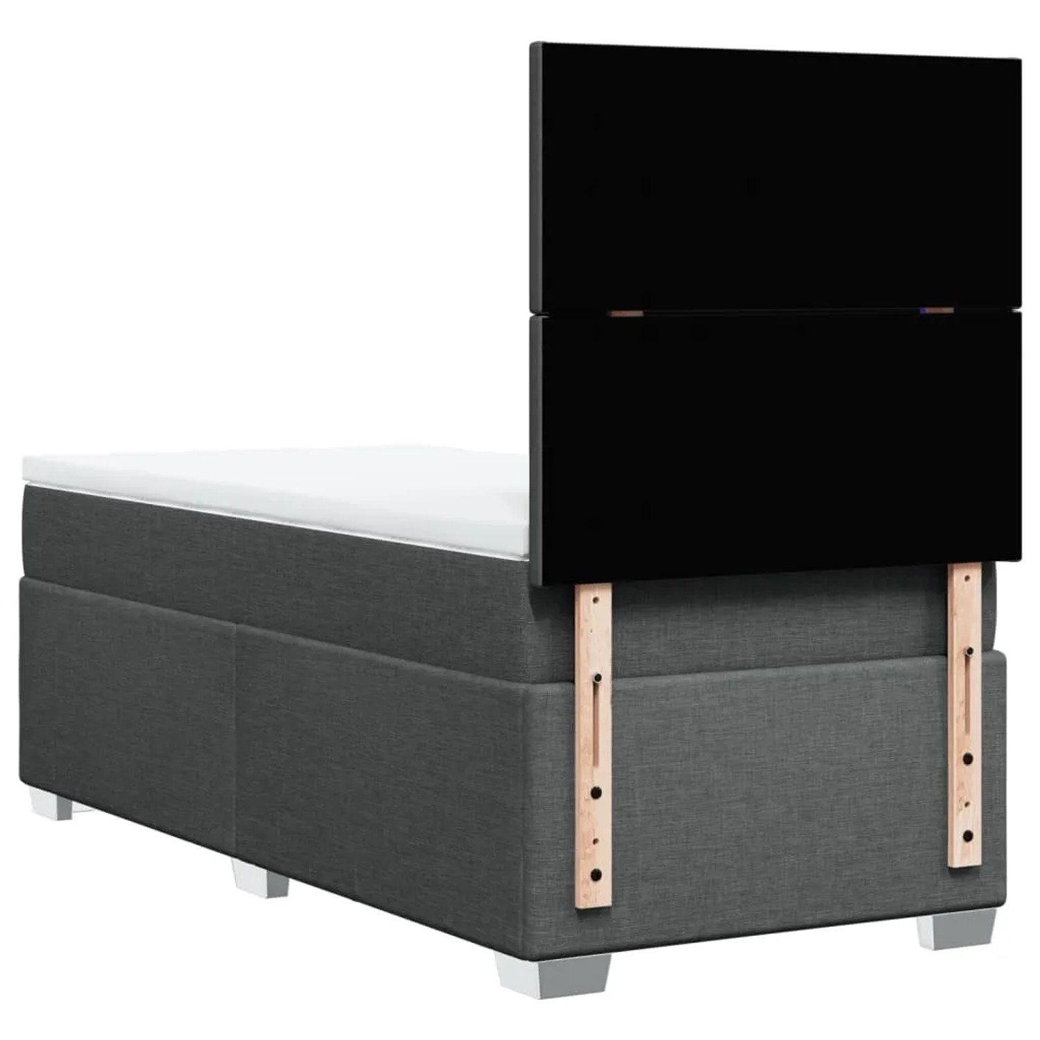 Dunkelgraues vidaXL Boxspringbett (80x200 cm) mit Matratze und schwarzem Kopfteil.