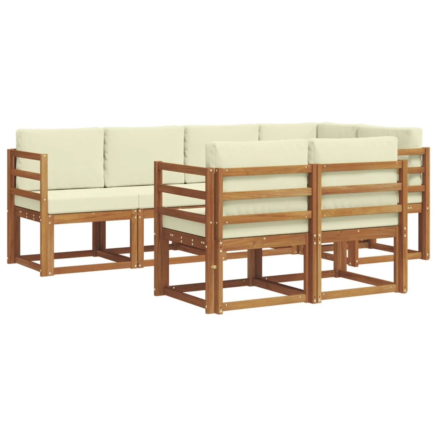 vidaXL Outdoor-Sofagarnitur mit Kissen 7-Tlg Natur und Creme 3366518