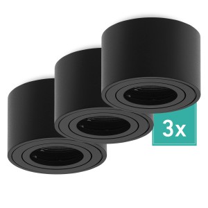 Oktaplex Lile S 3er Set, schwarze LED Aufbauspots aus Aluminium für Deckeneinbau.