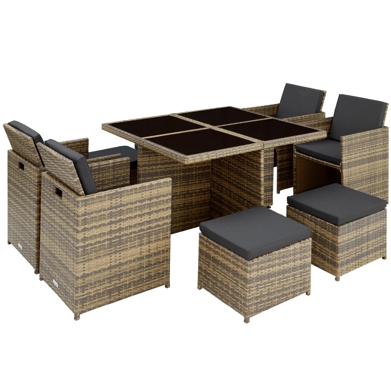 Tectake Aluminium Rattan Sitzgruppe Manhattan Wetterfest und Uv Beständig 2 Bezugssets  54 x 58 x 82 cm Natur