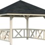 Palmako Holz-Pavillon Bianca 8,3 m² mit Balustraden-Geländer und schwarzem Dach.