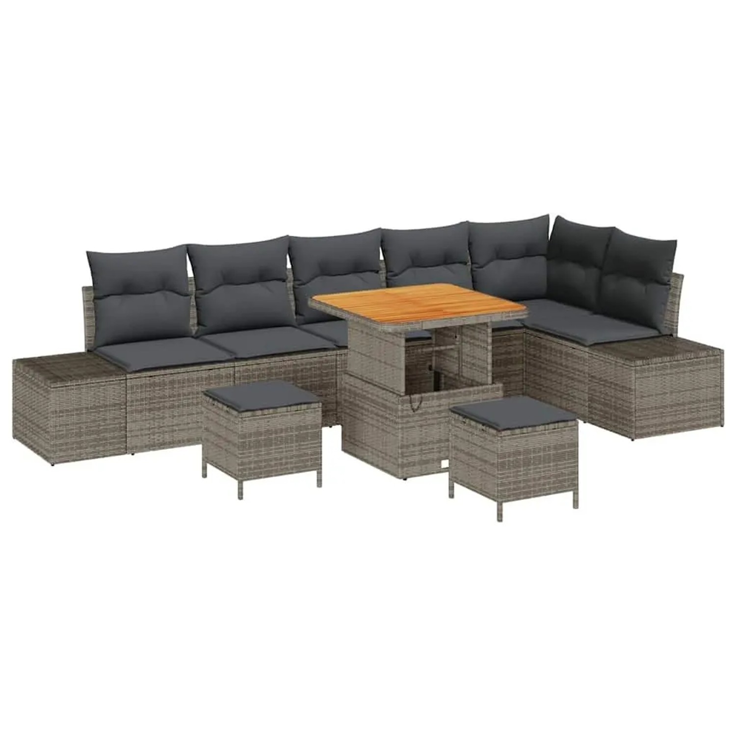 vidaXL Gartensofa-Set mit Kissen mit Speicher 9 Stk Grau Poly Rattan 3364753