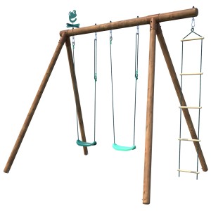 Soulet Holzschaukel Arthur mit 2 Schaukelsitzen und Leiter. Robuste Schaukel für Kinder.