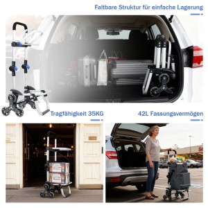 Sekey 3-in-1 Einkaufstrolley Treppensteiger grau, faltbar und mit Kühlfach.