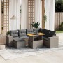 Graue 8-tlg. vidaXL Garten-Sofagarnitur aus Polyrattan mit Kissen und höhenverstellbarem Tisch.