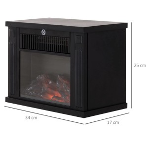 Schwarzer HOMCOM Elektrokamin, Kaminofen mit LED-Flammeneffekt und Glasfront. Maße: 34x17x25 cm. Für behagliche Wärme.