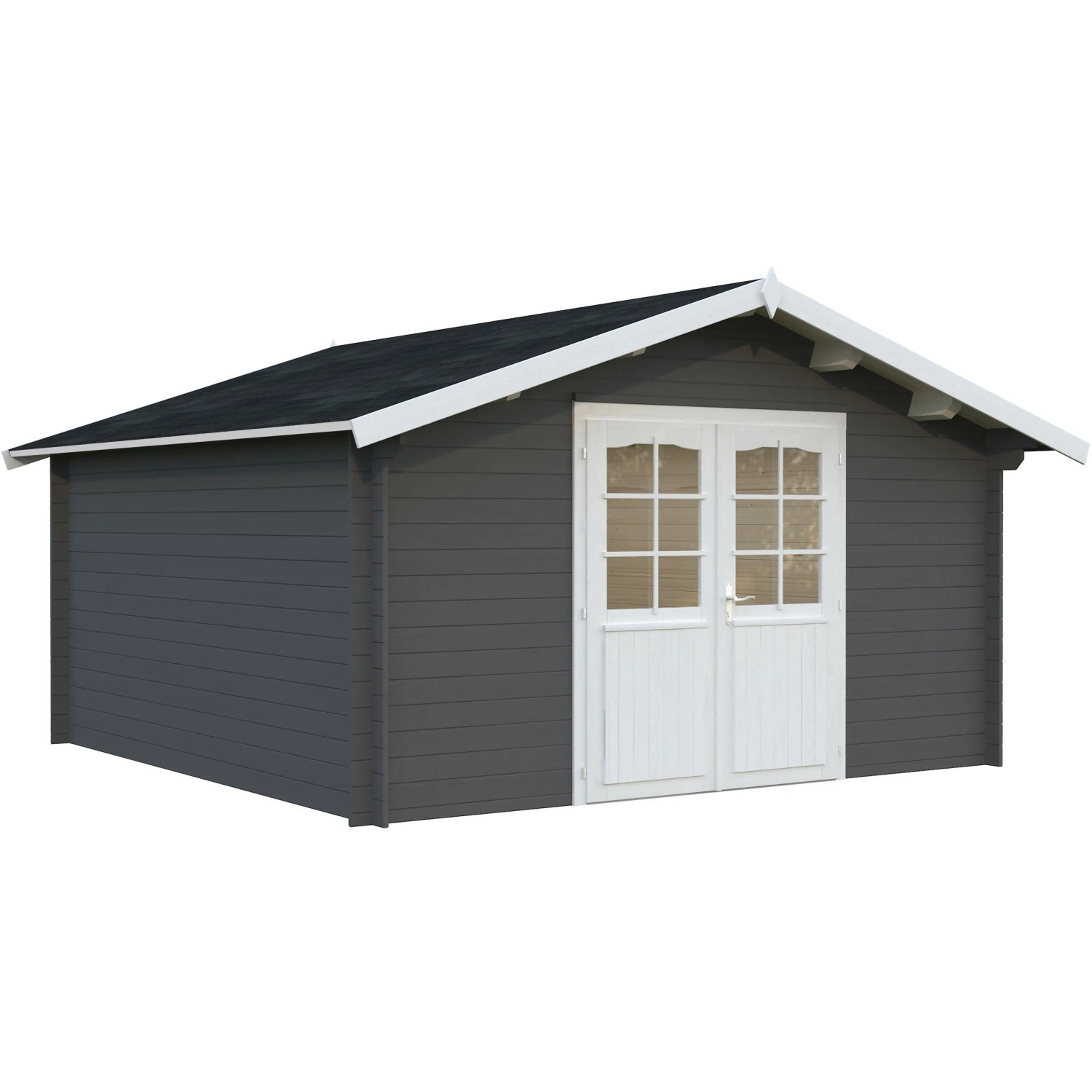Palmako Gartenhaus Lotta, 380x380 cm, dunkelgrau-weiß lackiert, mit Doppeltür.