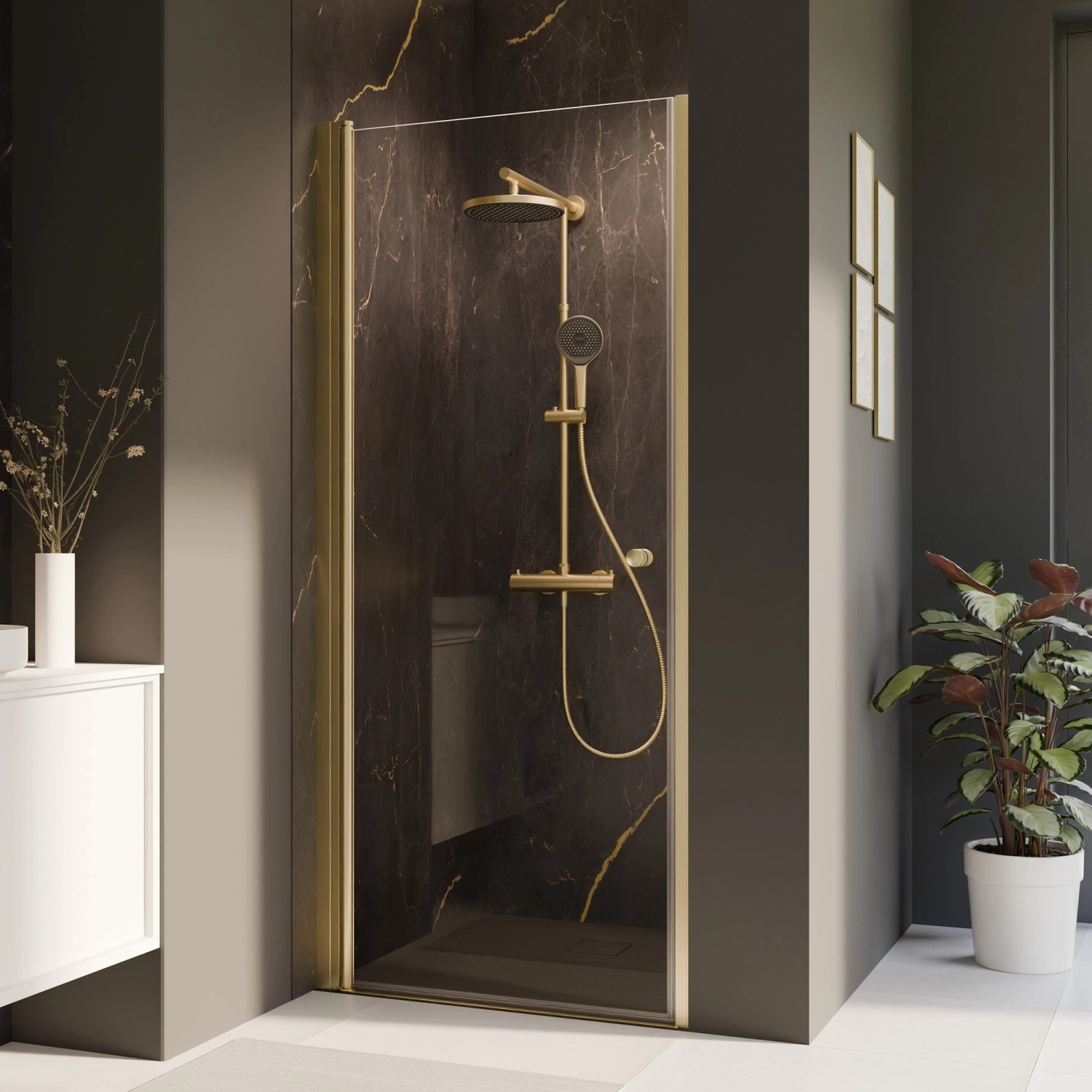 Breuer Drehtür Elana 2.0 für Nische Klarglas 200 cm x 100 cm Gold Anschlag L